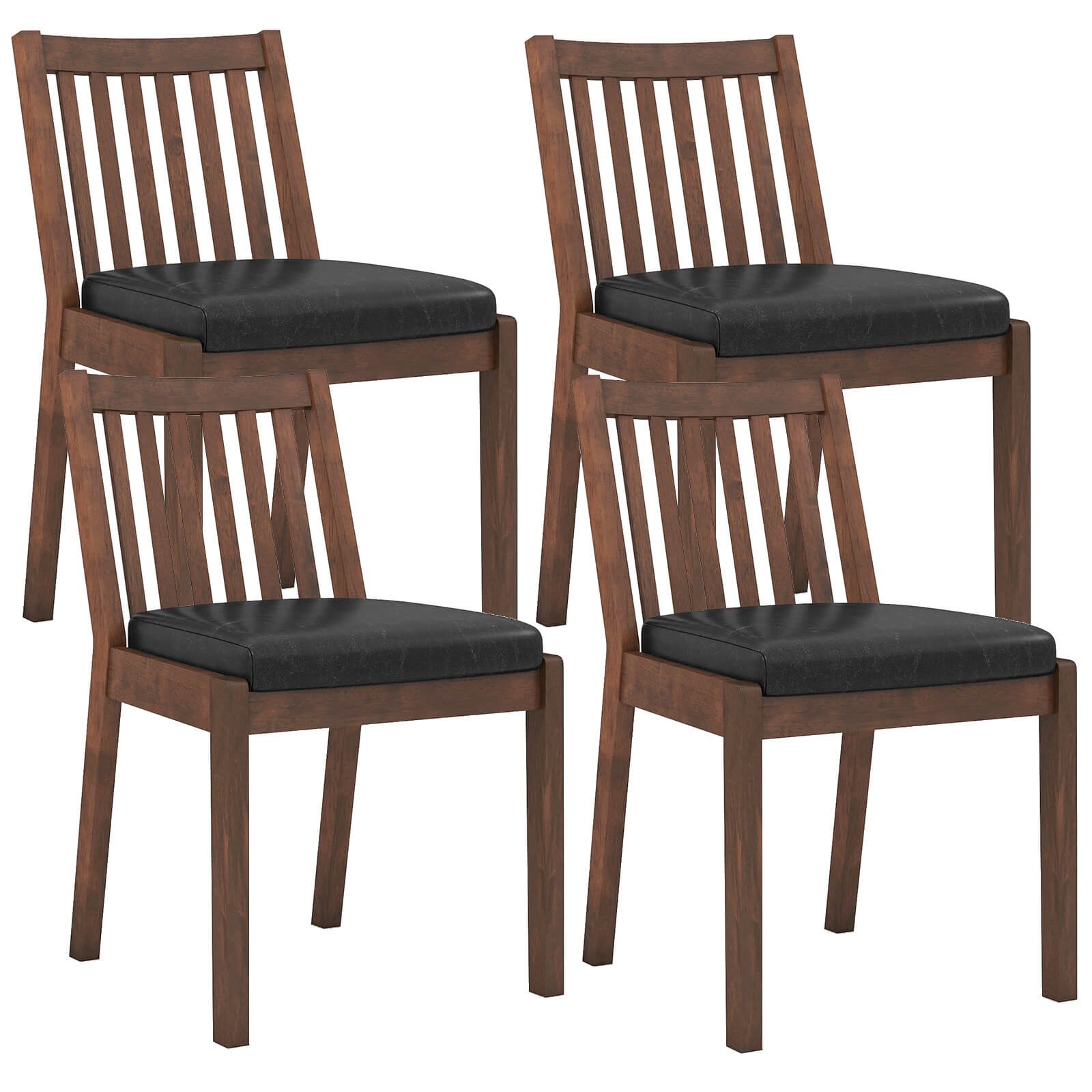 Set Of 4 Pu Leather Upholstered Kitchen Armless Chairs Espresso