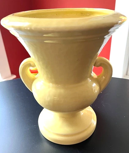 Vintage Haeger Pottery Double-Handled Yellow 9" Trophy Vase