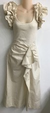 Ulla Johnson Dress Cotton Oat Sleeveless Ruffle Cap Sleeve Rouched Midi Size P