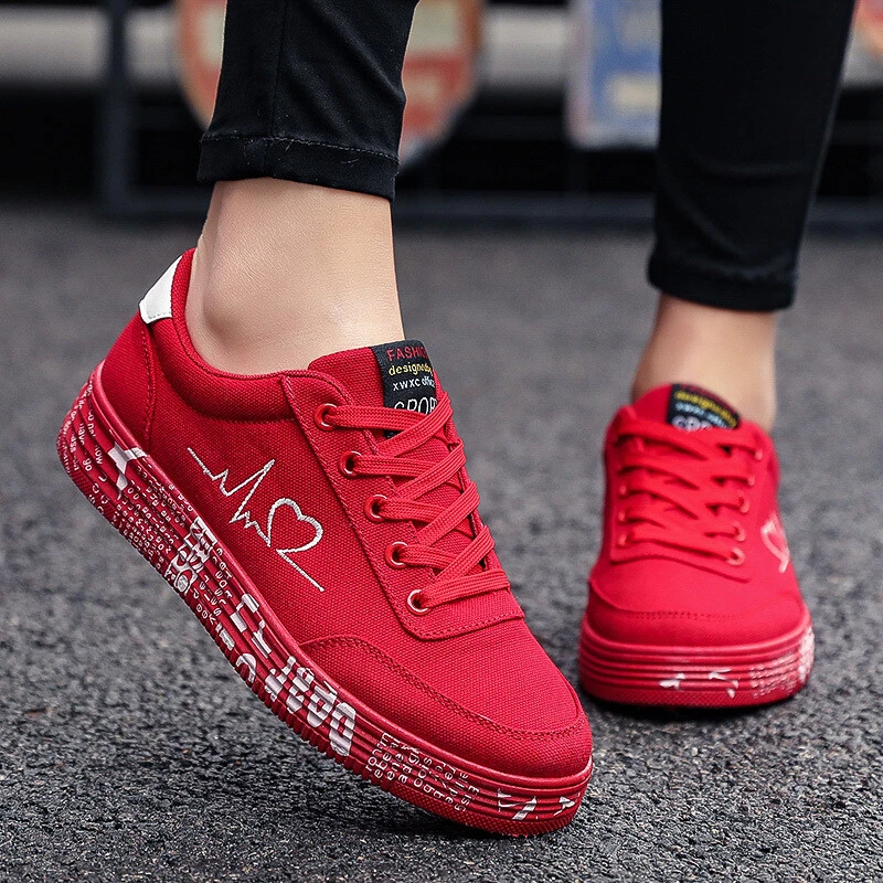 Ladies red top canvas shoes