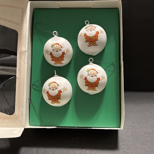 Vintage Christmas Tree Santa Ornaments Box Of 4 2.25” Unbreakable Kind Bradford - Picture 8 of 10