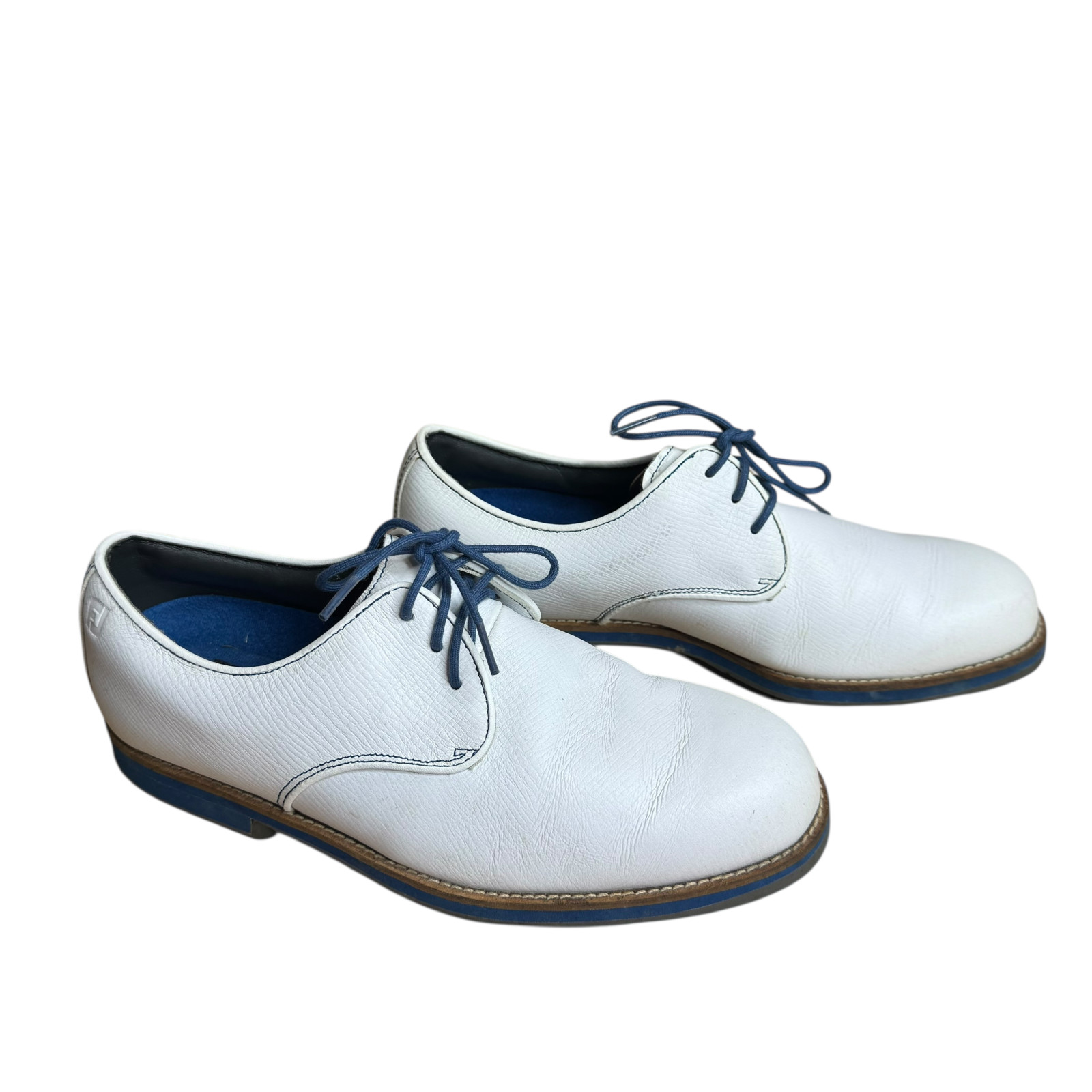 Us 7.5 White/blue Leather Spike Comfort Fit