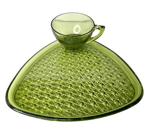 LANCASTER Daisy & Button Atomic MCM Olive Glass Snack Zestaw 4 oryginalnych pudełek