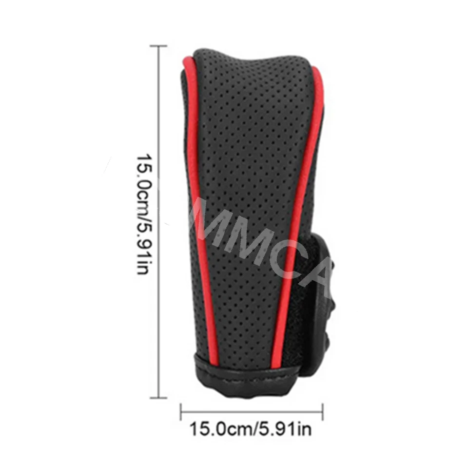 Black Leather Red Stitch Auto Gear Shift Knob Shifter Cover Interior Accessories Foto 2 de 4