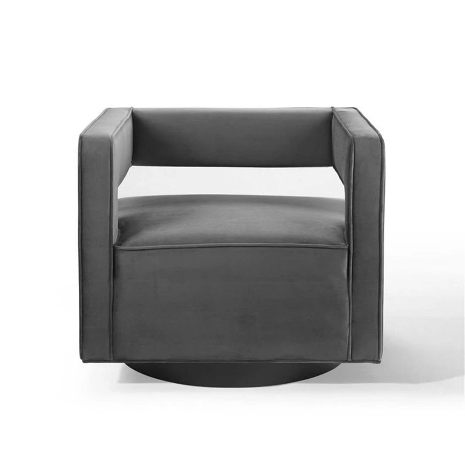 Modway Booth Modern Performance Velvet Swivel Armchair in Gray - Image 3 of 4