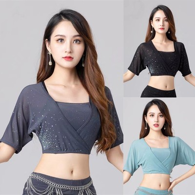 MUNAFIE T-Shirt Belly Dance Top Versatile Short Top Performance Training Costume