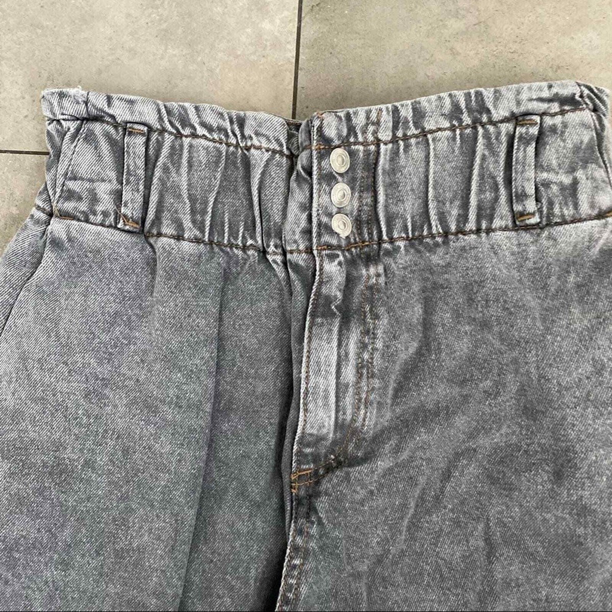 Zara paperbag gray high waist elastic wide leg jeans size