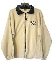 USA OLYMPICS Fleece Jacket LARGE Zip Up Ivory Color Black USA Made VTG