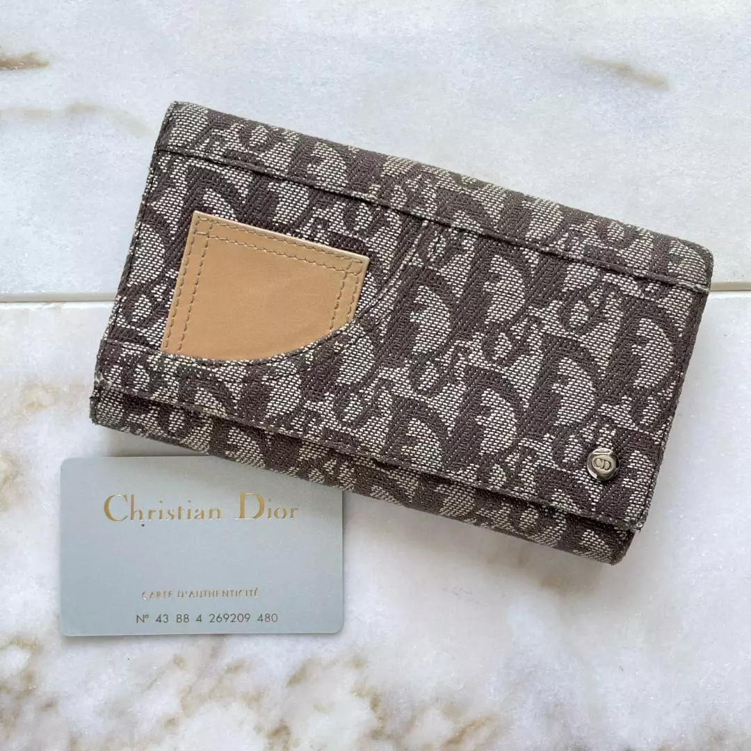 Portefeuille long Christian Dior Trotter marron 6,4 pouces