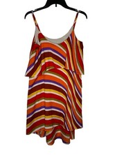 Judith March Women Dress Mini Retro Sundress Striped High Low Multicolor Medium