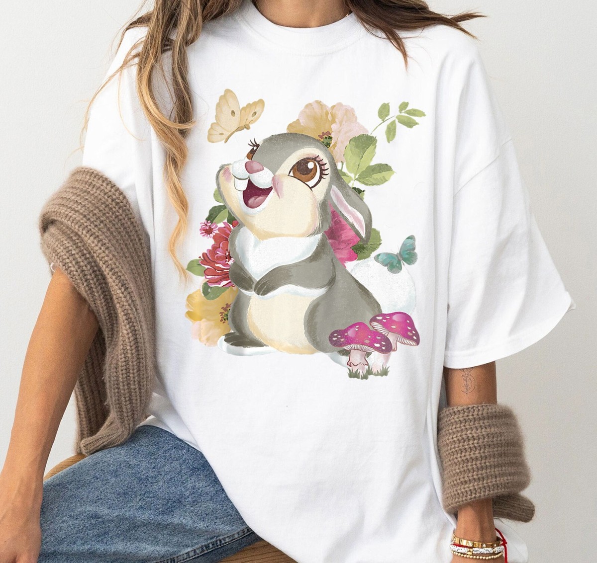 Disney Bambi Thumper Vintage Floral Portrait Unisex Adult T-shirt
