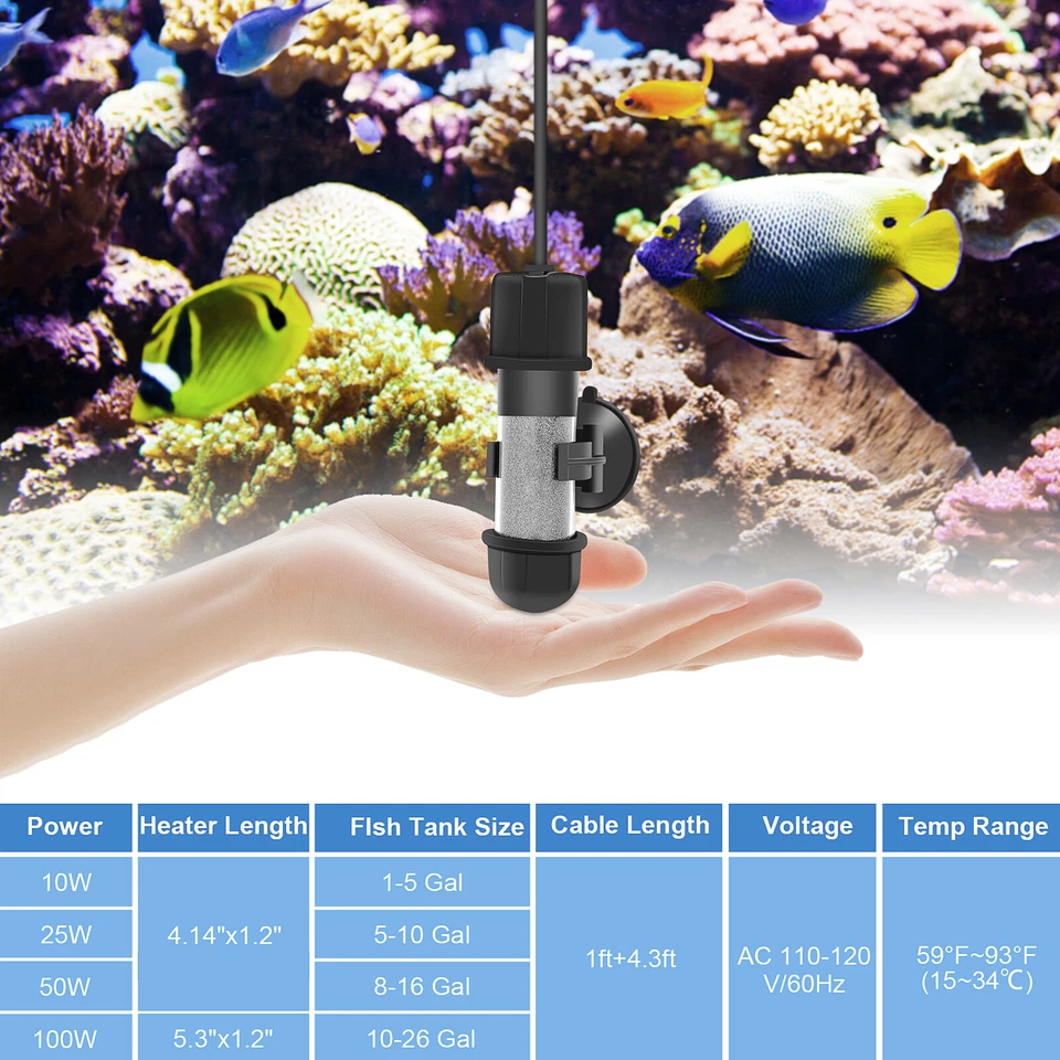 Aquecedor Betta pequeno aquário hygger para água salgada água doce até 5/10/16/26 gal - Imagem 4 de 4