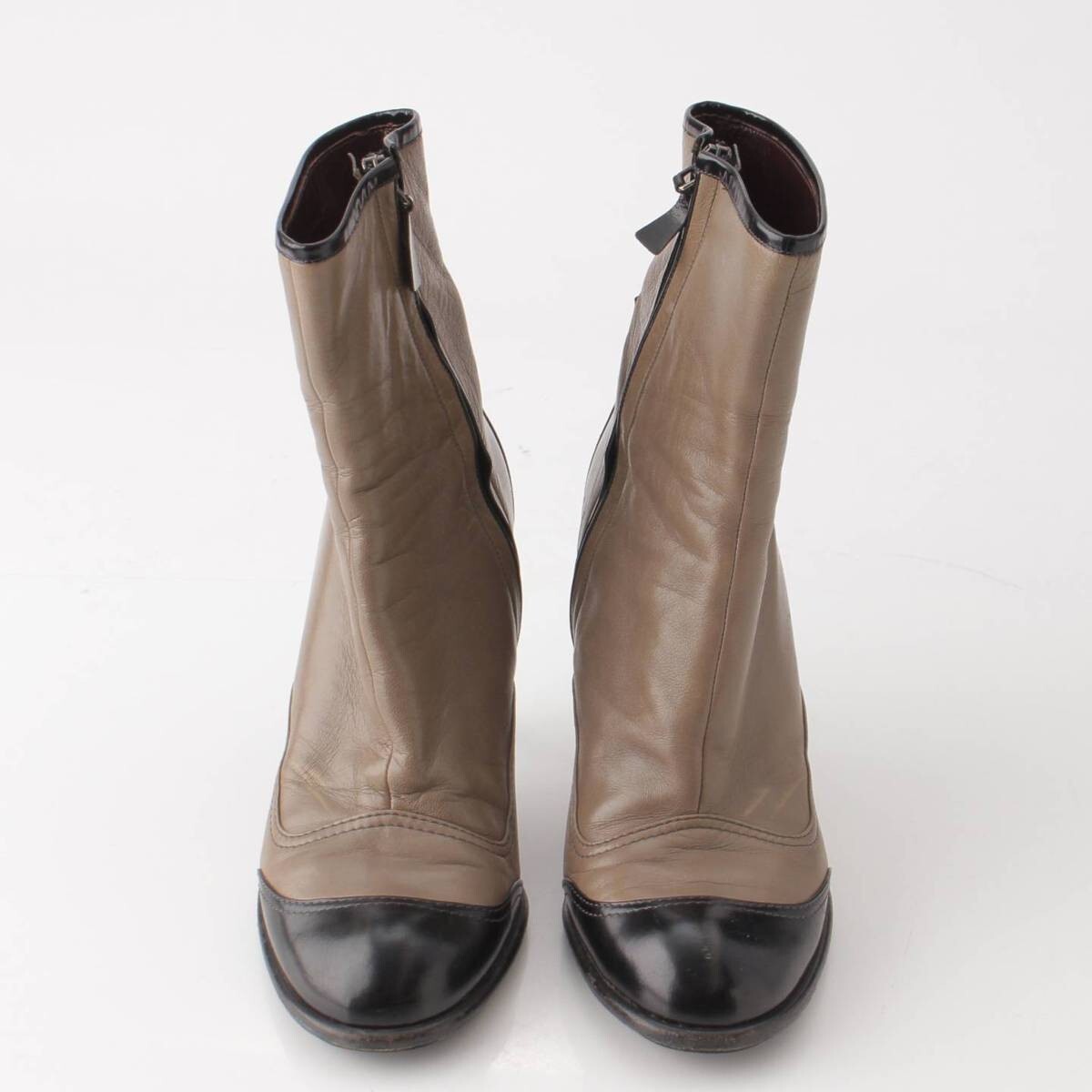 CHANEL 02A ココマーク レザー ショートブーツ A20157 カーキ× CHANEL 02A A20157 Leather Short Boots 37.5 Khaki x Black