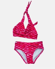 Sun Tail  Mermaid Scale Bikini Bathing Suit 2 piece set (Bahama Pink)