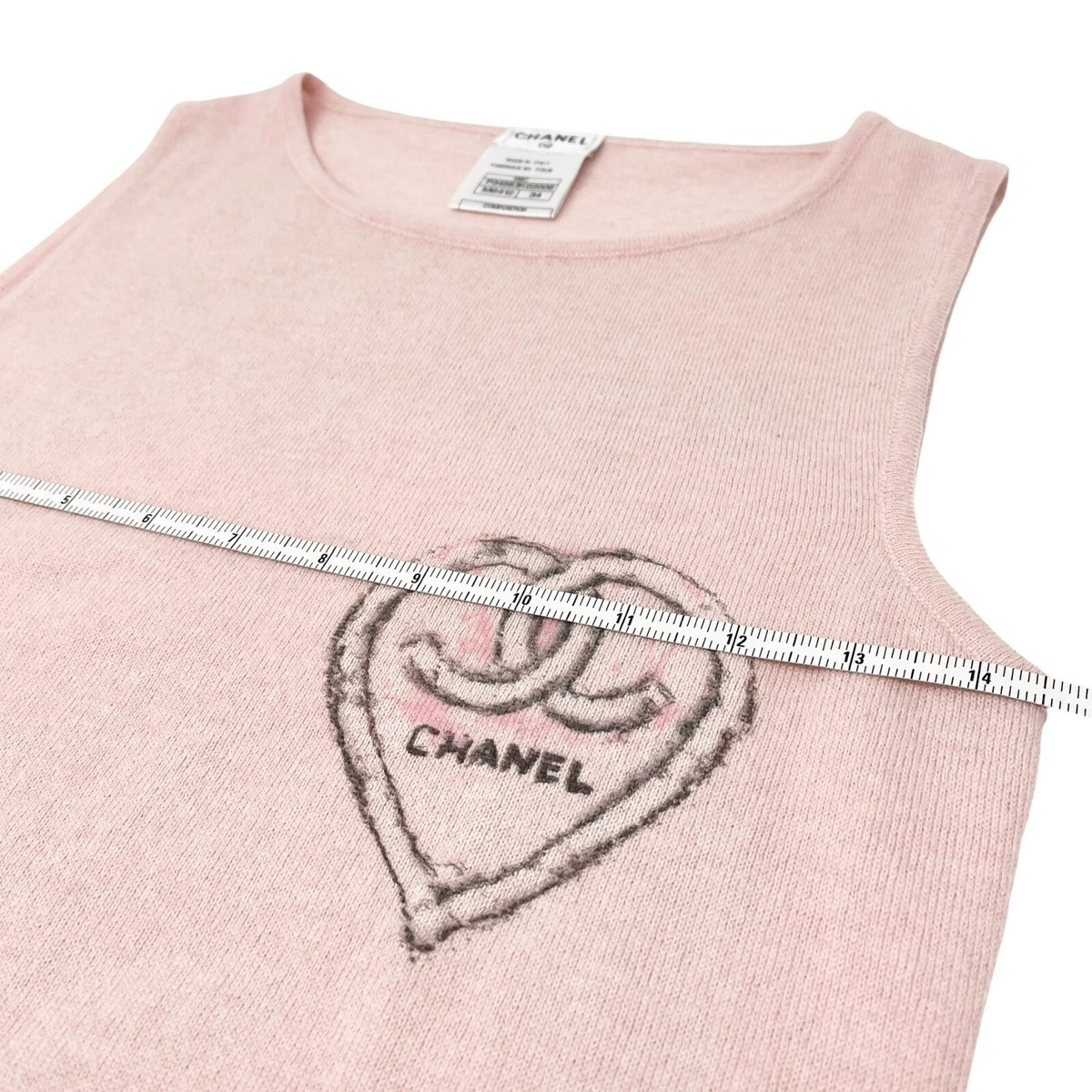 CHANEL Vintage 09C CC Mark Logo Heart Knit Tank Top #34 Pink