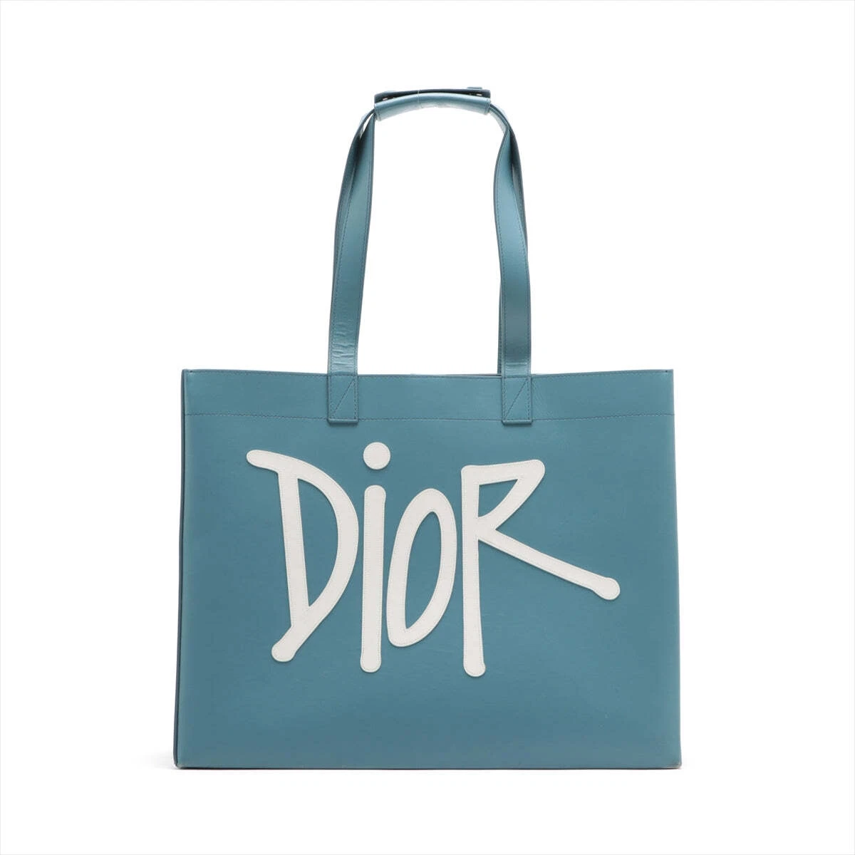 Sac fourre tout en cuir Christian Dior x Shawn Stussy logo bleu nuageux