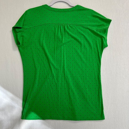 Liz Claiborne Womens Top L Sleeveless Shirt Green Dot Casual - Picture 3 of 7