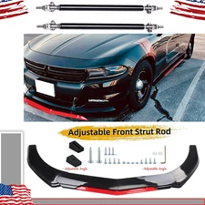 Front Bumper Lip Spoiler Splitter Body+Strut Rods Glossy Black For Dodge Charger
