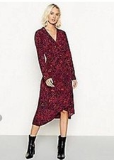 red herring Purple animal print tuxedo wrap midi dress UK 12