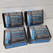 (4 Boxes) Grip-Rite 5/16" Zinc Plated Hex Head Sheet Metal Screw #12 x 1in Self 