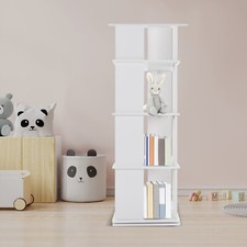 360 Revolving Bookshelf White Bookcase Storage Shelf Freestanding Display Rack