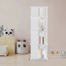 360° Revolving Bookshelf White Bookcase Storage Shelf Freestanding Display Rack