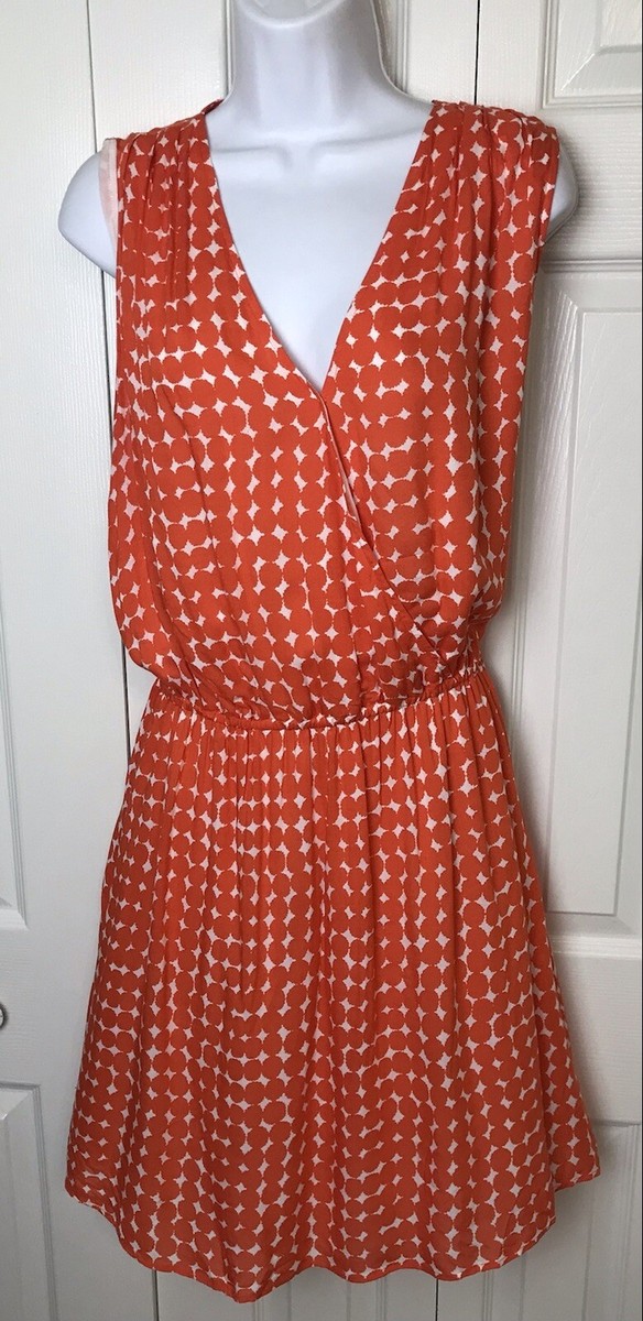 BODEN Relaxed Summer Day Dress Orange White VNeck Polka Dot WH838