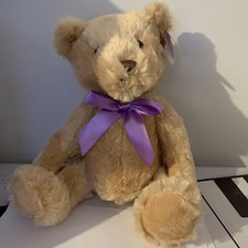 Tan Teddy Bear Stuffed Animal Plush w/ Purple Ribbon