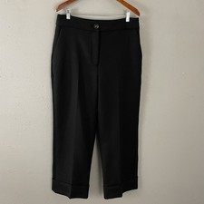 SEZANE $160 Damon Pants Black Cropped Cuffed Trousers Sz 44 US Size 12 Minimal