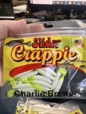 Charlie Brewer CSGF45 Crappie Slider Grub 1.5" Color White Chartreuse Tail 15CT