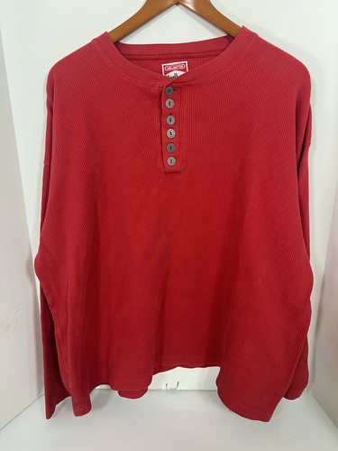 Marlboro, Vintage Marlboro Unlimited Henley XL Red Heavyweight Waffle Knit Single Stitch