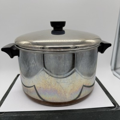 Vintage Revere Ware Copper Bottom Stock Pot w/ Lid USA Clinton IL Large 6 Qt