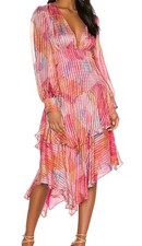 LOVESHACKFANCY Dress Watercolor Rainbow Cloud Asymmetrical Sexy Sz 0 Silk Stripe