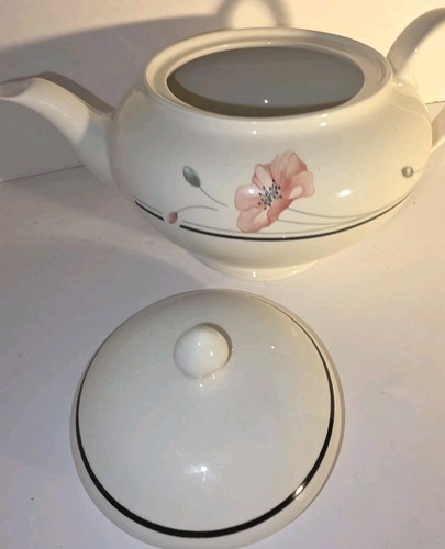 Vintage Made in England Teapot Pink Poppy Flower Black Stripe - Picture 11 of 16