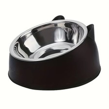 Elevated Stainless Steel Cat Bowl Inclined Food Water Dish with Ear Stand