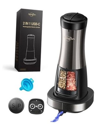  Electric Salt and Pepper Grinder Set Shaker 2 IN 1 - USB Rechargeable Base