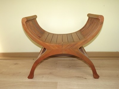 Massivholz Curule Hocker Vintage französisch geschwungen Lattenrost Mid Century 5841