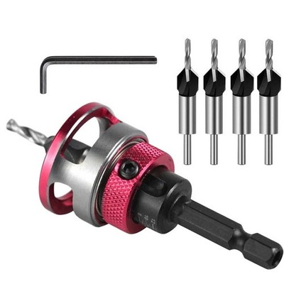 6PCS Woodworking Countersink Drill Bit Set with Adjustable Depth Stop Control