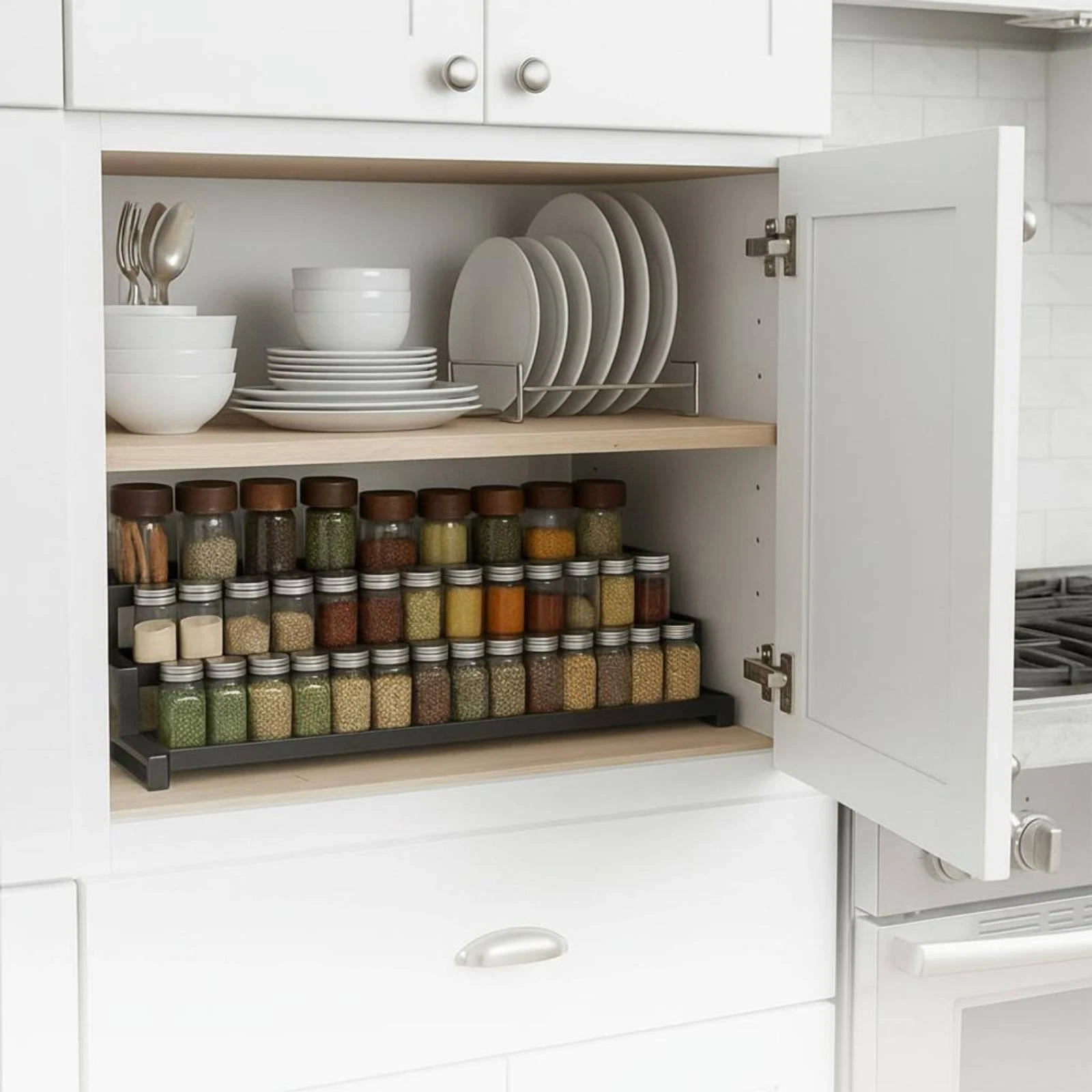 Three-Tier Seasoning Storage Area Saving 3 Tier Seasoning Rack Tiered Design