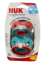 NUK BPA-Free Orthodontic Latex Pacifier 2-Pack Large 6-18 Months Aqua/Orange
