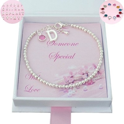 Geburtsstein Armband mit Brief Charm. Geschenk für Tochter, Mutter, Kindermädchen, Nichte usw.