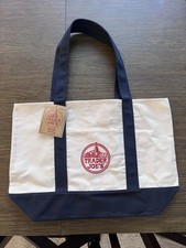 Trader Joe's Large Canvas Tote Bag Navy Blue  White Reusable NEW w Tag Limited