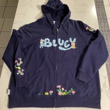 Bluey Floral Zip Up Sweatshirt Jacket Hoodie XXL Blue Cartoon Dog Tv Show