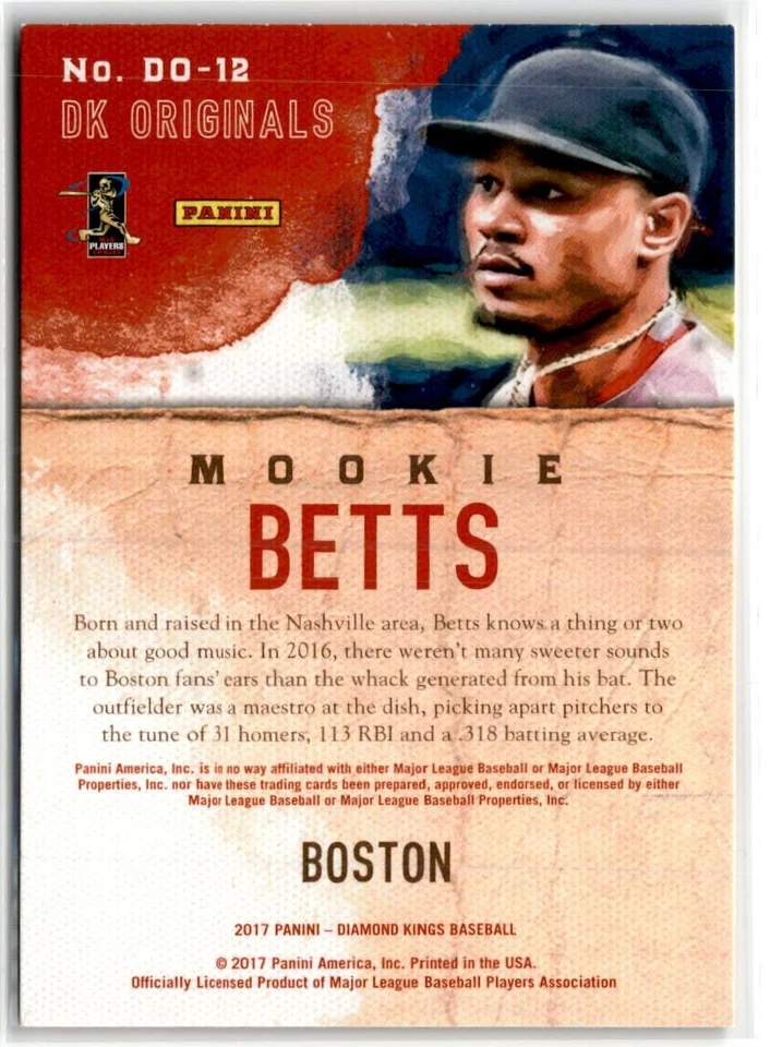 Mookie Betts Boston Red Sox 2017 Panini Diamond Kings DK Originals #DO-12 - Image 2 of 2