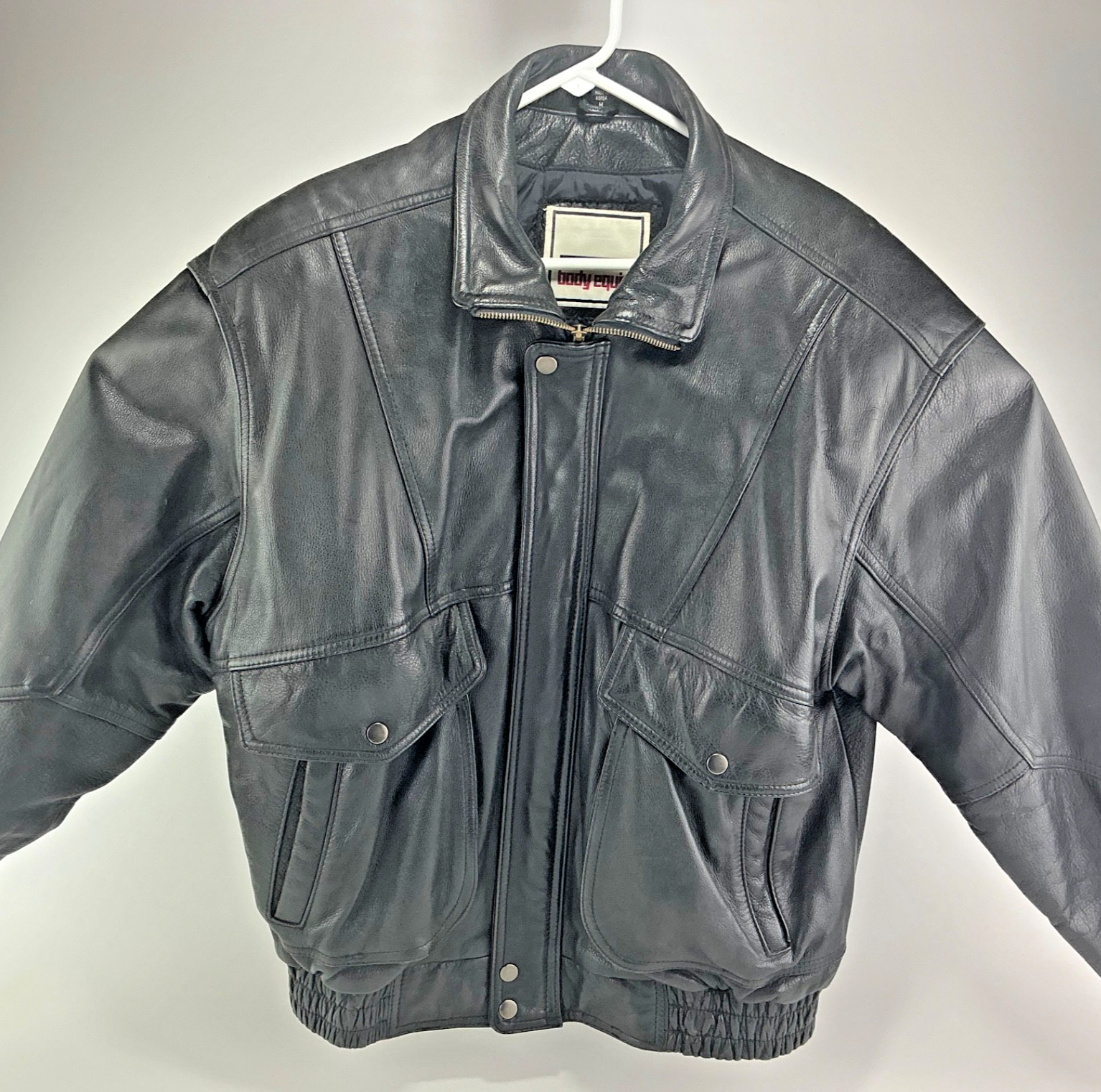 Vintage Body Equip Men's Black Leather Bomber Jacket Large P