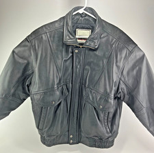 Vintage Body Equip Men's Black Leather Bomber Jacket Large Pockets Size Medium