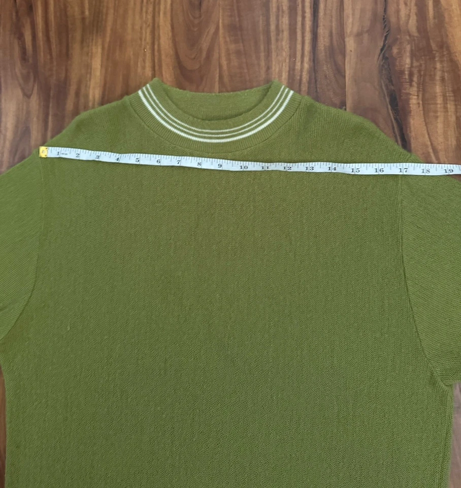 Vintage 1960s Puritan Short Sleeve Striped Sweater Grunge Green Size Medium USA - Image 4 of 4