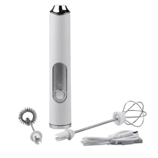 White Mini Electric Foamer Milk Frother Egg Beater Stirrer Whisk Mixer Tool qq