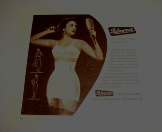 Jahr 1954 orig.Reklame Werbung Mieder Dessous Pulmonet Hüfthalter Straps Nylons1