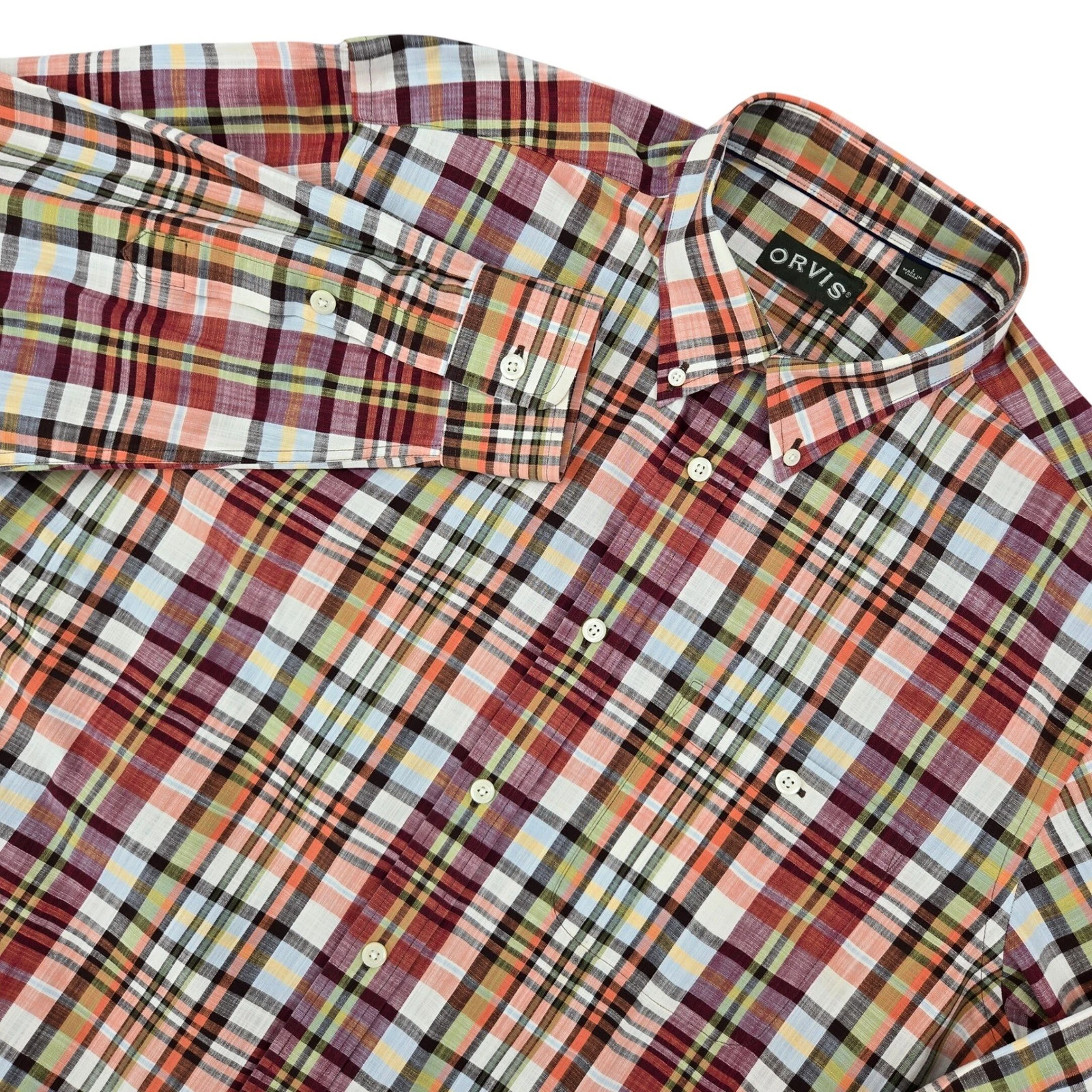 Orvis LARGE Plaid Button Down Shirt Mens Gorpcore Preppy Outdoors 100% Cotton